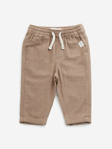 HOP Baby Beige Mid-Rise Cotton Blend Trousers