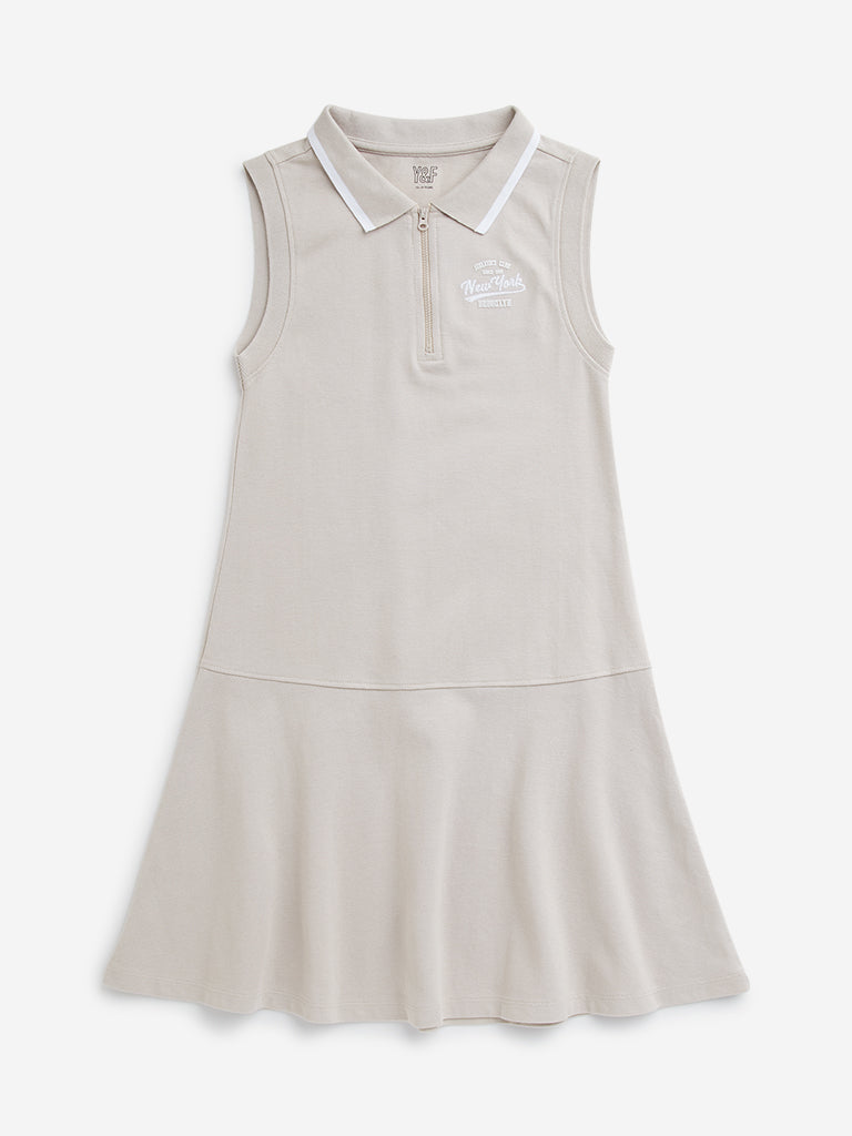 Y&F Kids Beige Skater Cotton Dress