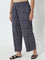 Diza Indigo Leaf Printed High-Rise Palazzos