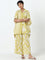 Utsa Yellow Ikat Design High-Rise Cotton Blend Palazzos