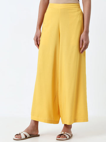 Utsa Yellow Solid High-Rise Palazzos