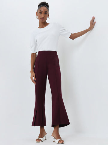 Wardrobe Burgundy Bootcut High-Rise Pants