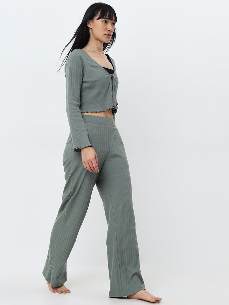 Superstar Sage Self-Pattern Striped High-Rise Cotton Pants