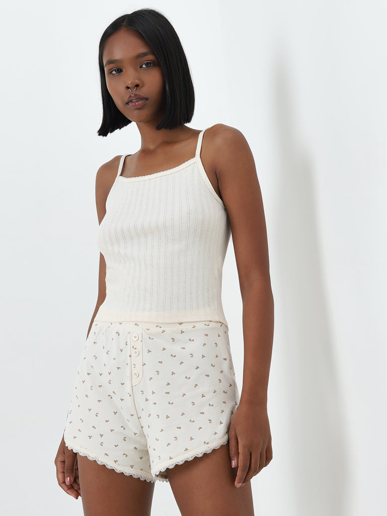 Superstar Off-White Knit-Textured Cotton Camisole