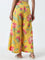 Utsa Yellow Bold Floral Printed High-Rise Cotton Palazzos