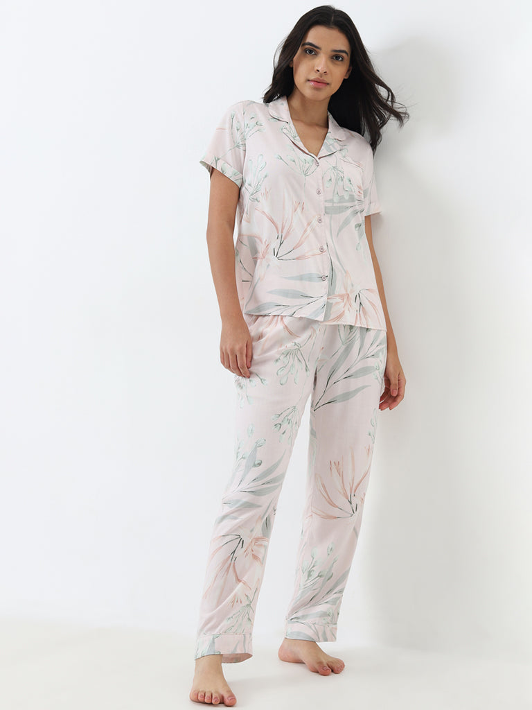 Wunderlove Light Pink Shirt with High-Rise Pyjamas Set