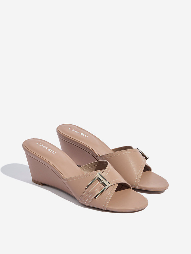 Leather Lunablu Sandals Luna Blu Ivory Criss-Cross Detailed Heel