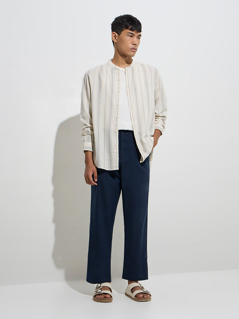 ETA Navy Relaxed-Fit Mid-Rise Cotton-Blend Chinos