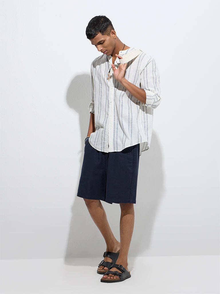 ETA White Striped Relaxed-Fit Cotton Shirt