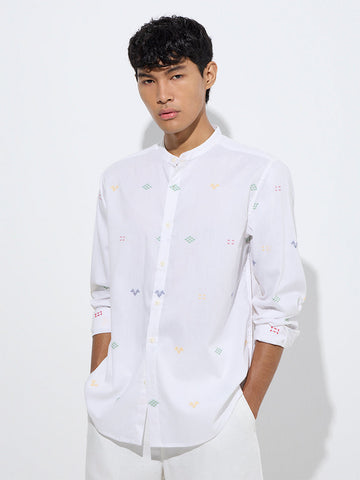 ETA White Printed Relaxed-Fit Cotton Shirt