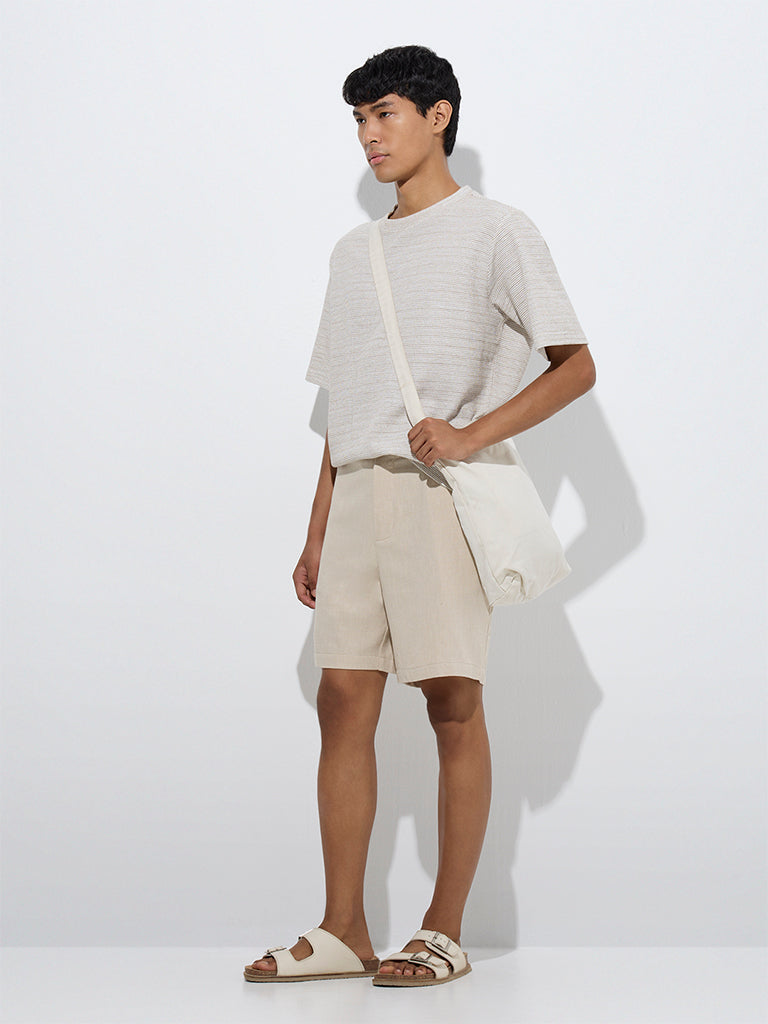 ETA Beige Relaxed-Fit Mid-Rise Cotton-Blend Shorts