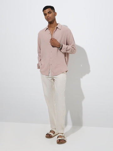 ETA Dusty Pink Crinkled-Textured Relaxed-Fit Cotton Shirt