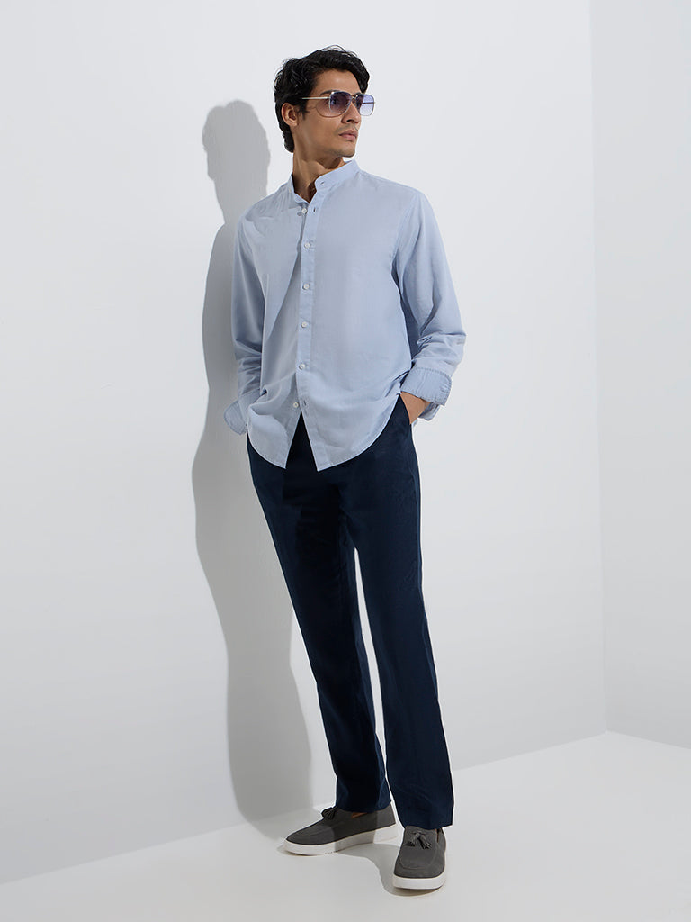 Ascot Light Blue Relaxed-Fit Linen-Blend Shirt