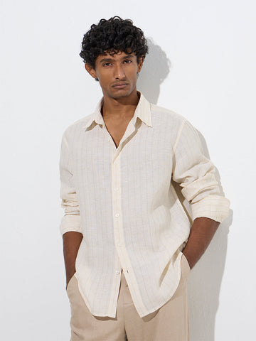 Ascot Light Yellow Striped Relaxed-Fit Linen Shirt