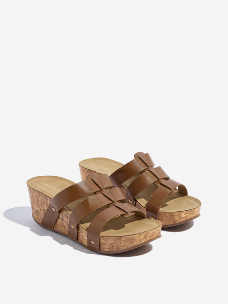 LUNA BLU Tan Multi-Strap Wedge Sandals – Cherrypick