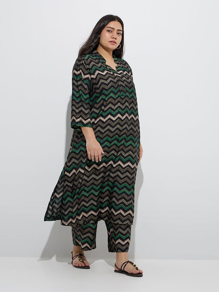 Diza Black Chevron Pattern Ethnic Pants