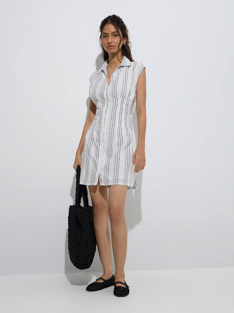 Bombay Paisley White Stripe Printed Cotton Shirt Dress
