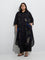 Diza Black Leaf Embroidered A-Line Cotton Kurta