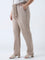 Gia Beige Solid High-Rise Cotton-Blend Pants with Belt