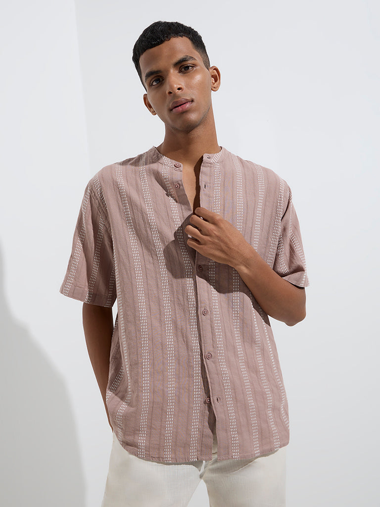 ETA Dusty Pink Striped Relaxed-Fit Cotton Shirt