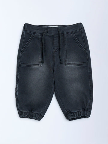 HOP Baby Charcoal Washed Mid-Rise Denim Joggers