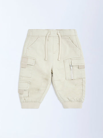 HOP Baby Beige Mid-Rise Cotton-Blend Joggers
