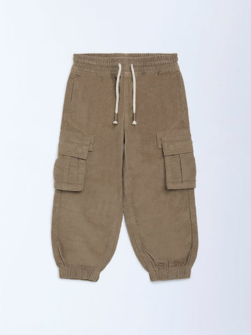 HOP Kids Brown Mid-Rise Corduroy Joggers