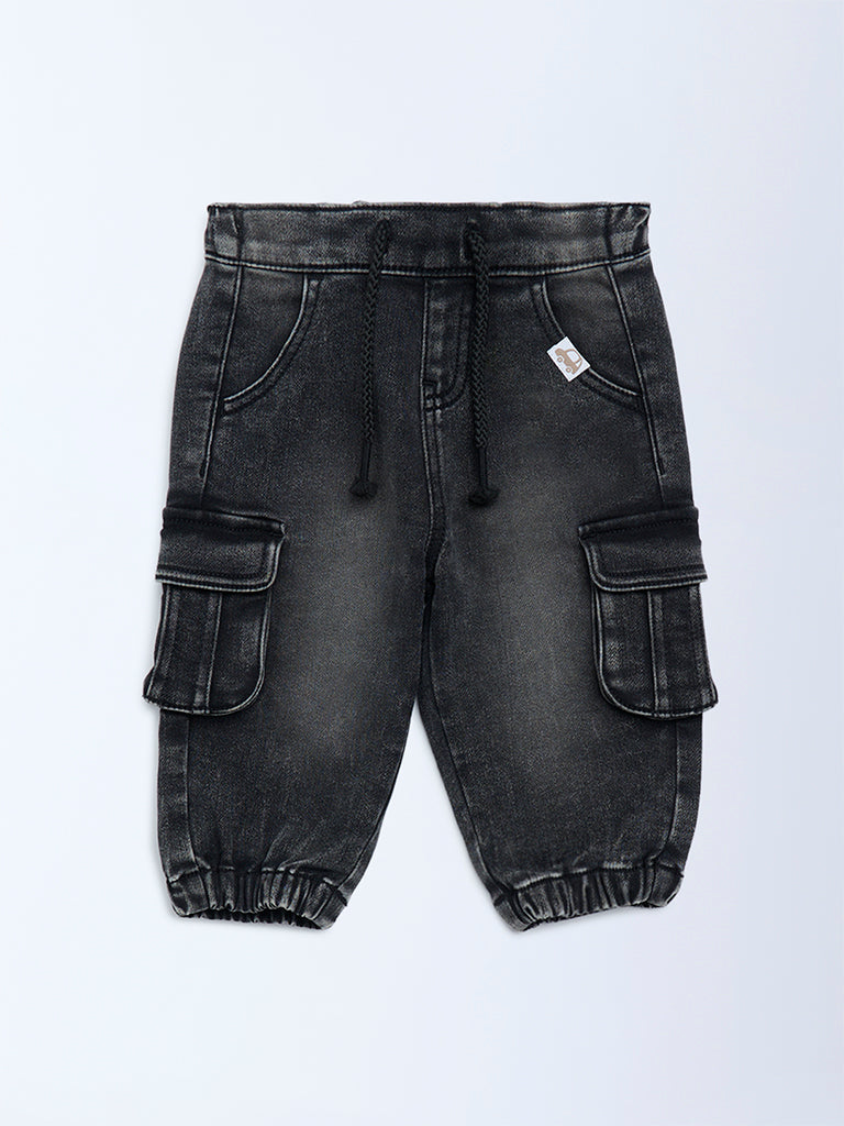 HOP Baby Black Faded Mid-Rise Denim Joggers