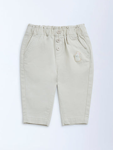 HOP Baby Beige High-Rise Cotton-Blend Pants