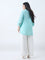 Diza Turquoise Floral Embroidered Cotton Tunic