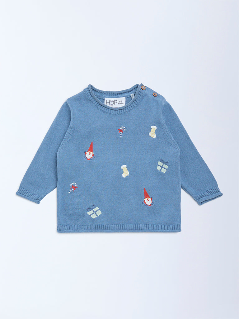 HOP Baby Blue Christmas-Themed Cotton Sweater