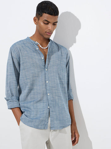 ETA Dusty Blue Stripe Design Relaxed-Fit Cotton Shirt