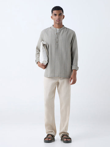 ETA Olive Stripe Relaxed-Fit Cotton Shirt