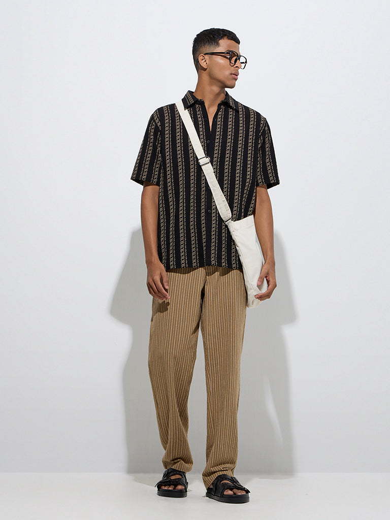 ETA Black Embroidered Relaxed-Fit Cotton Shirt