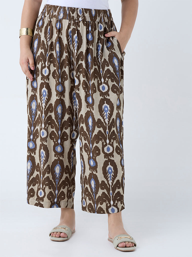 Diza Brown Ikat Design Ethnic Pants