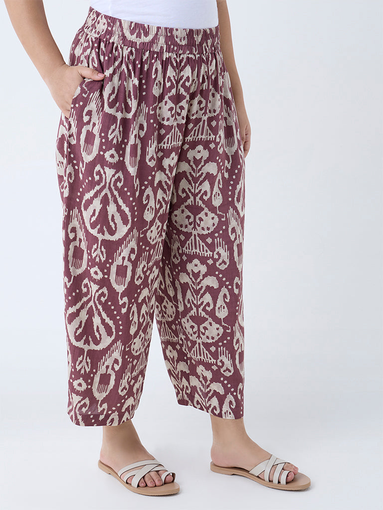 Diza Mauve Ikat Pattern Ethnic Pants