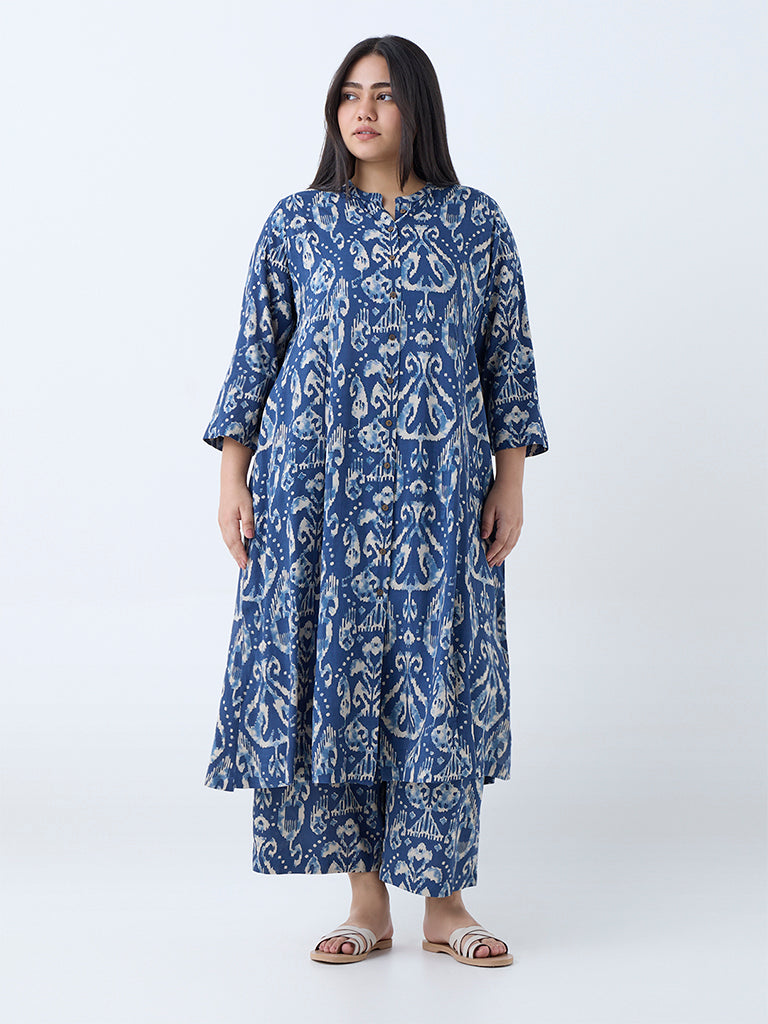 Diza Dark Blue Ikat Design A-Line Kurta
