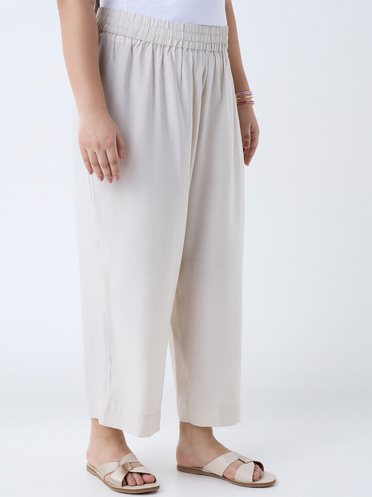 Diza Beige Solid Ethnic Pants