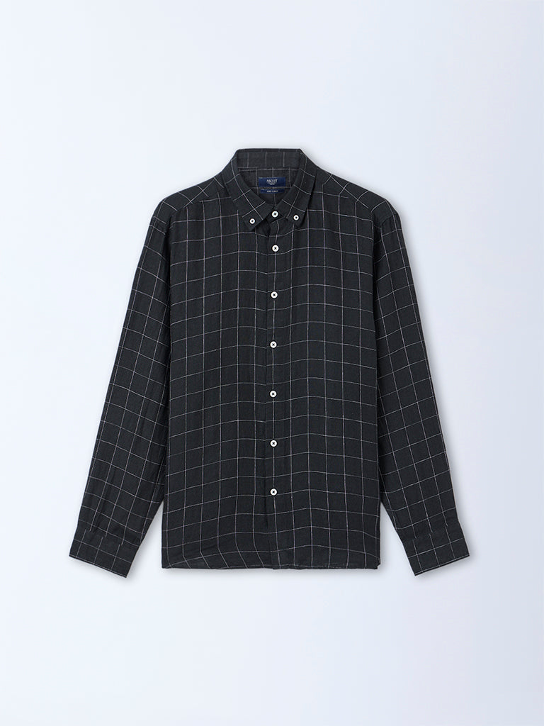 Ascot Black Check Relaxed Fit Linen Shirt
