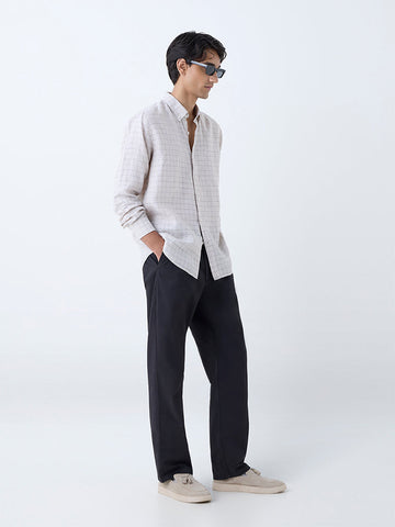 Ascot Beige Checks Design Relaxed-Fit Linen Shirt
