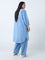Diza Blue Floral Embroidered Straight Denim Kurta