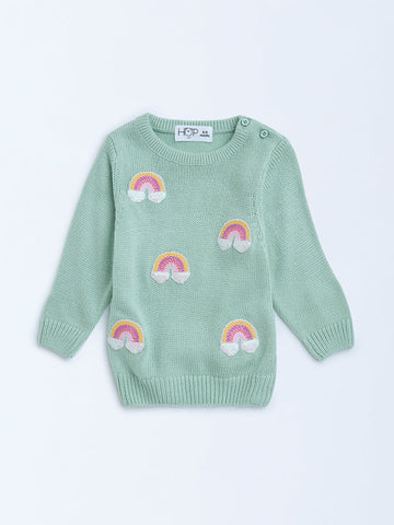 HOP Baby Light Green Embroidered Sweater