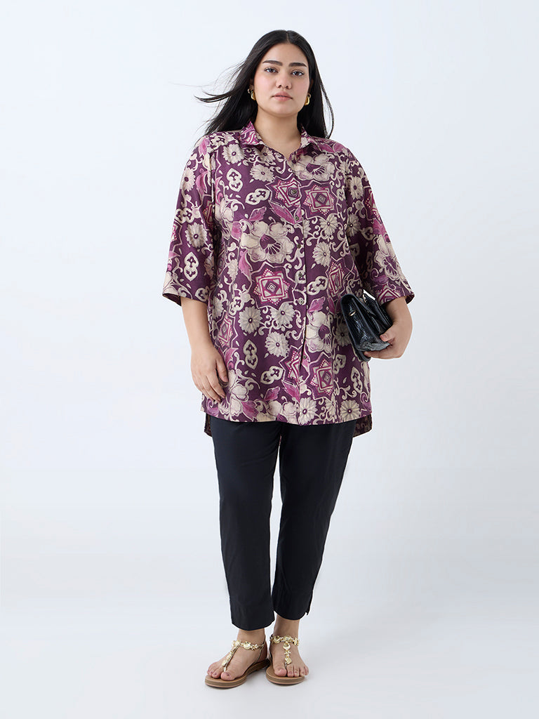 Diza Plum Floral Detailed Ethnic Tunic