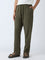 ETA Olive Textured Relaxed-Fit Mid-Rise Cotton Pants