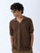 ETA Brown Knit-Textured Relaxed-Fit Polo T-Shirt