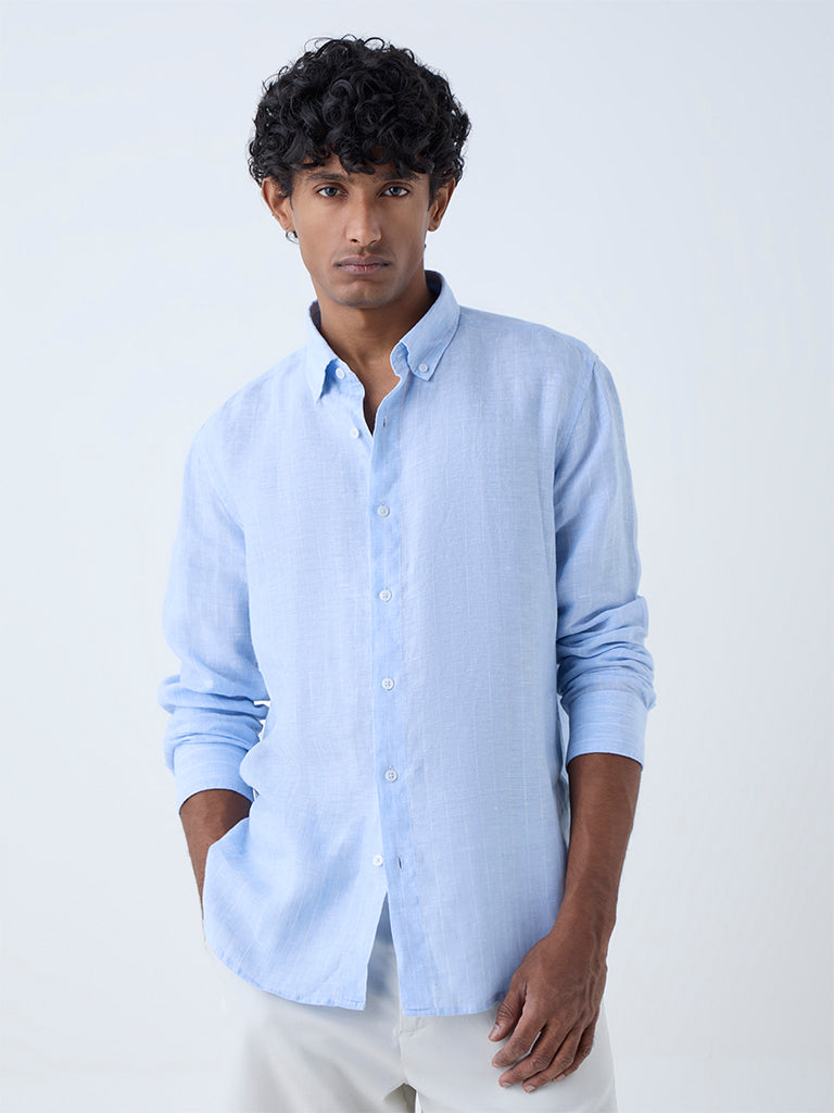 Ascot Blue Striped Relaxed-Fit Linen Shirt