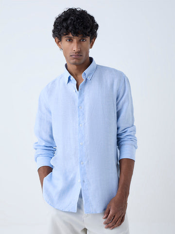 Ascot Blue Striped Relaxed-Fit Linen Shirt