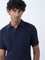 Ascot Navy Cable-Knit Relaxed-Fit Cotton Polo T-Shirt