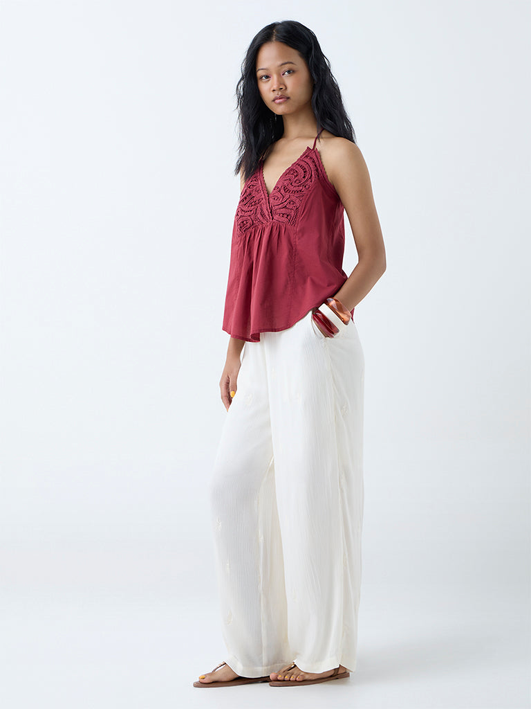 Bombay Paisley White Crinkle-Textured Pants