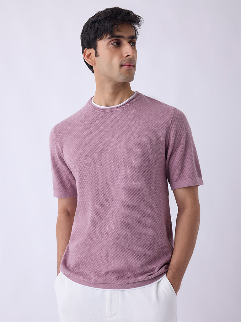 ETA Dusty Pink Woven-Textured Relaxed-Fit Cotton T-Shirt